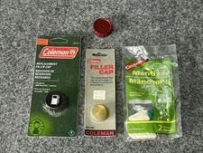 Coleman lantern parts lot. Red Wheel Knob And Fuel Cap