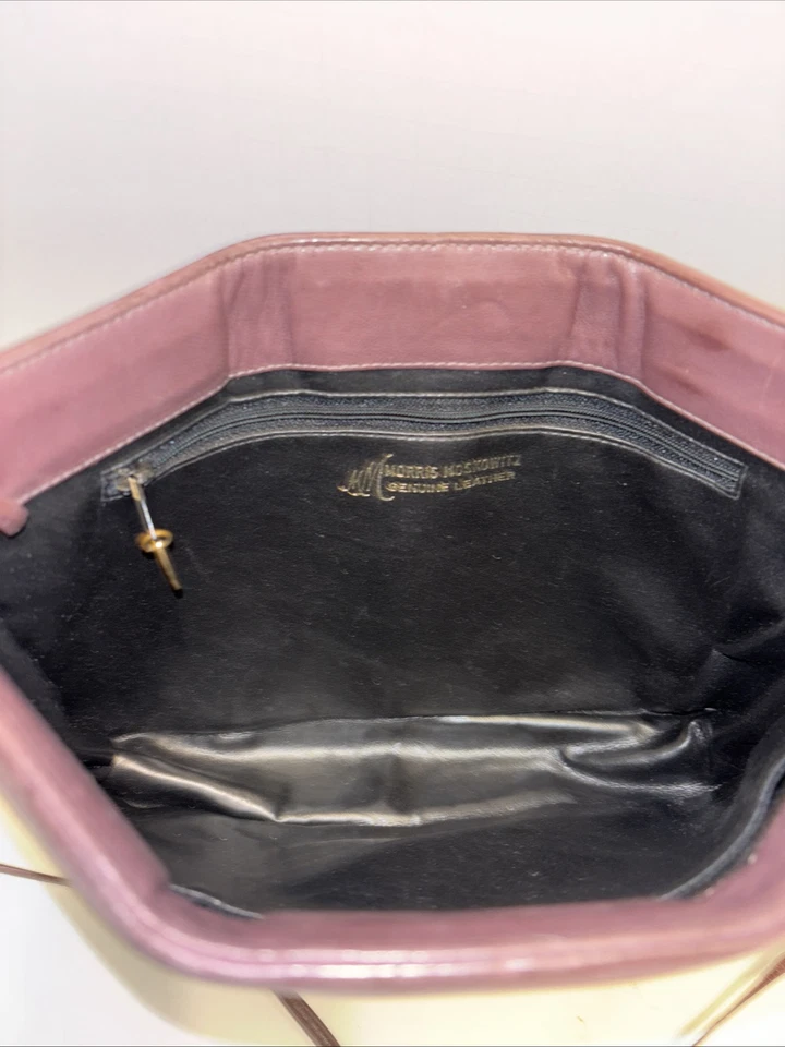 Bolso de hombro vintage Morris Moskowitz malva topo cuero tejido genuino Foto 4 de 4