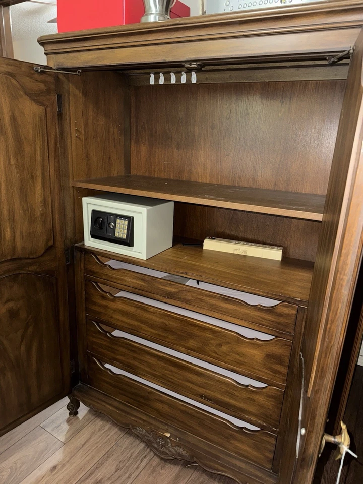 Country French Vintage Carved Walnut Armoire Closet, Karges 64x 45x18 - Image 2 of 4