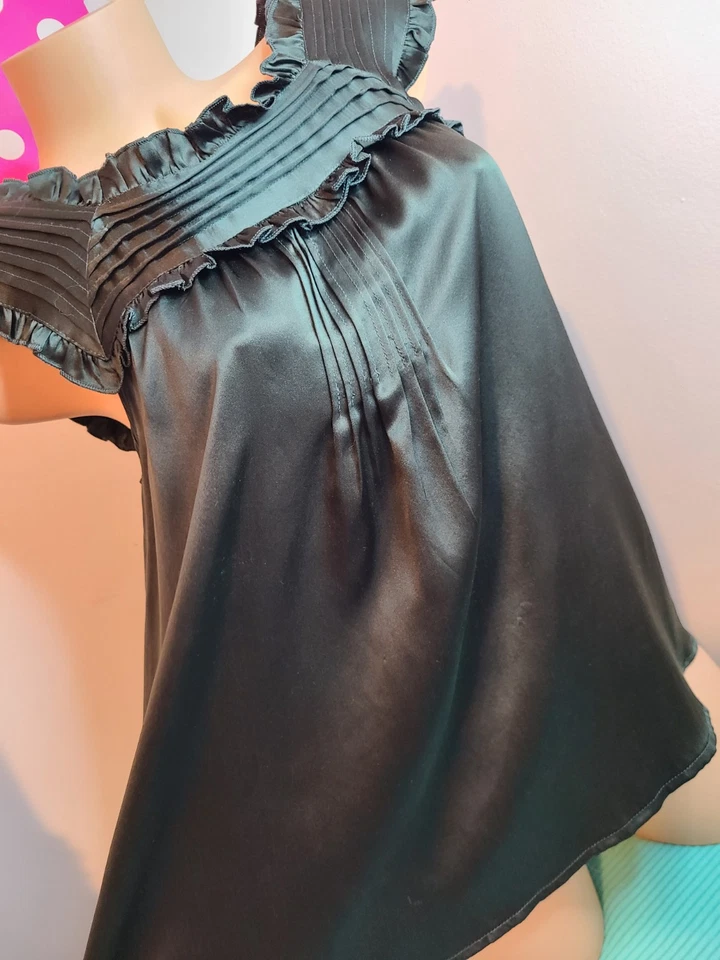 Blusa Babydoll Jenny Han 100% Seda Volantes De Colección Talla M Verde Oscuro Foto 2 de 4