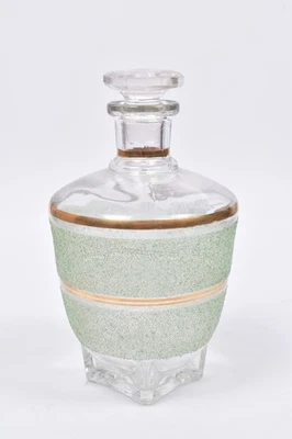 Vintage Glas Karaffe Dekanter mit Stopfen Grün Gold Bar Flakon Sammlerstück - Bild 1 von 4
