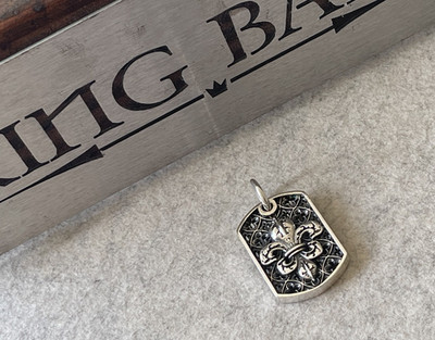 KING BABY STUDIO  Fleur De Lis Relic Dog Tag Pendant 34.3g 925 Silver