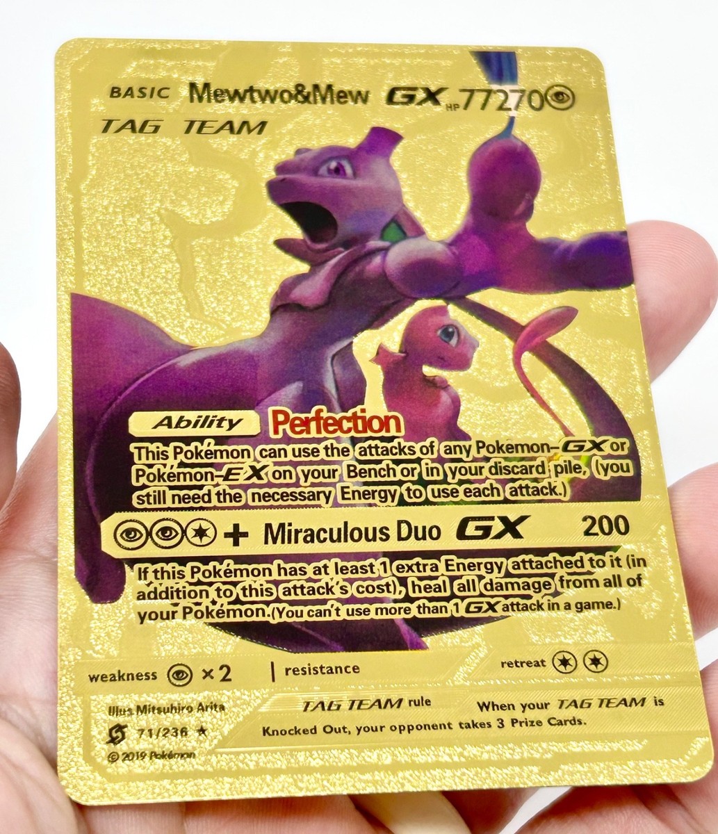RARE Gold Foil Tag Team Mewtwo & Mew GX HP77270 2019 Pokemon Card