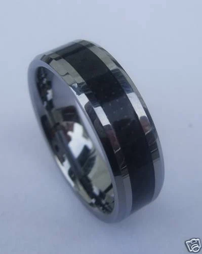 WOLFRAM/TUNGSTEN CARBIDE RING - BLACK CARBON FIBER - TITAN HART - 26# - - Bild 1 von 1