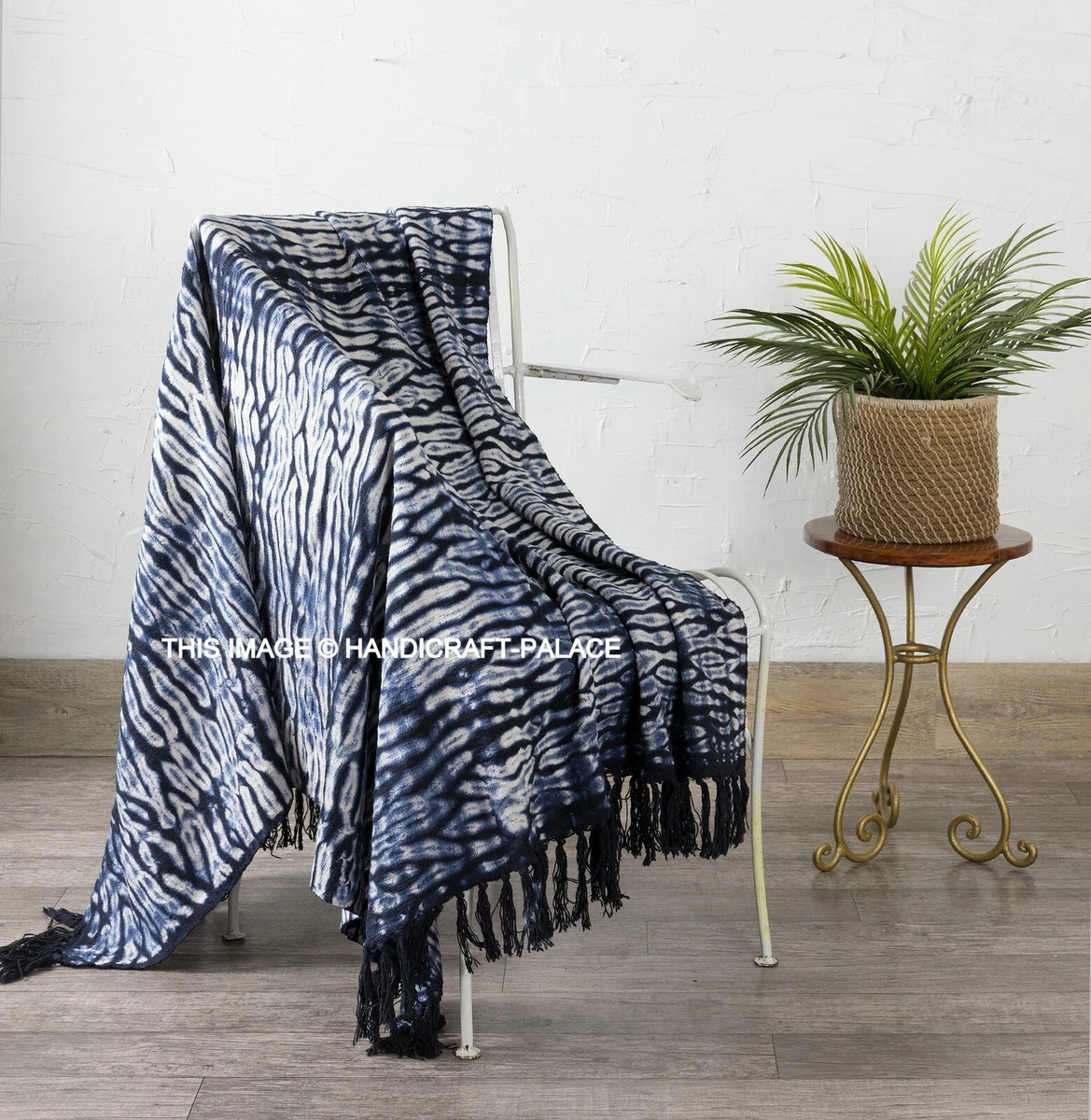 Indigo Blue Hand Tie Dye Shibori Throw Blanket Mud Cloth Bed Couch Throw Bedding