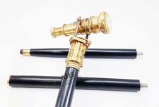 Vintage Brass Hidden Telescope With Clock Head Handle Wooden Walking Stick Cane