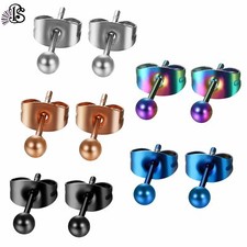 10pcs Round Ball Stud Earrings Men Women Stainless Steel Piercing Jewelry 3-8MM