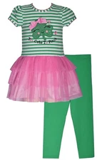 Bonnie Jean Baby Little Big Girls St Patrick's Day Green Shamrock Dress Set