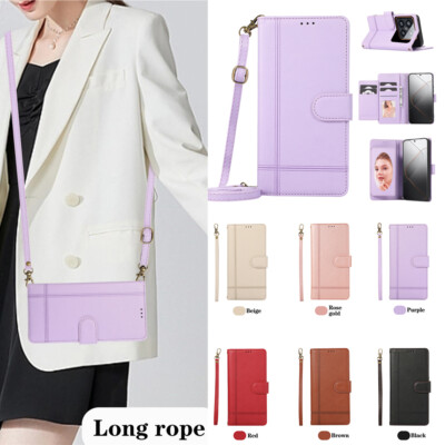 Magnetic Leather Flip Card Wallet Case W/Lanyard For Redmi and Xiaomi All Series