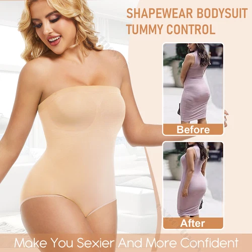 Trägerloser Damen Body Shapewear Bauchkontrolle Body Shaper Rückenfrei Jumpsuit - Bild 6 von 35