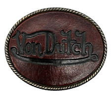 Rare Von Dutch Brown Leather Metal Belt Buckle Spain