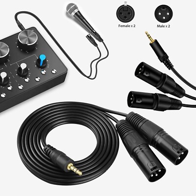 New 3.5mm Jack to Dual XLR Cable Male Audio Microphone Cord For Phone Laptop 5FT