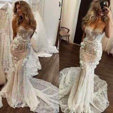 Elegant Mermaid Wedding Dresses Lace Applique Bridal Gowns Corset Back Plus Size