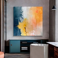 Modern Wall Art Yellow Abstract Painting Blue Painting on Canvas Home Room