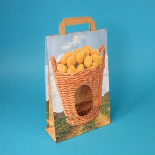PRO DP VERPACKUNGEN 250 Papiertragetaschen Kartoffeltüten Papier mit Sichtfenster 22+8x33,5cm 90g/m²