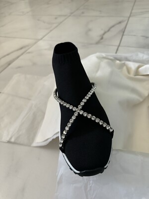 Jimmy Choo Black Knit Fabric Crystal Embellished Torri