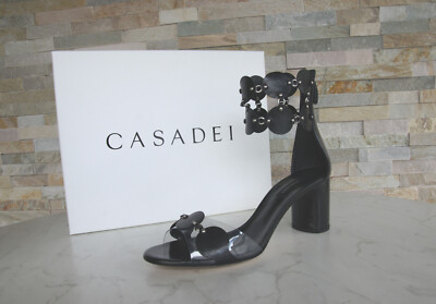 CASADEI Gr 39 Sandaletten Schuhe Lederkette Blockabsatz schwarz  ehem UVP 645  