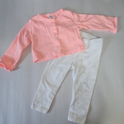 Carters + The Childrens Place Baby Girl 9M Outfit Pink White Button Top & Pants