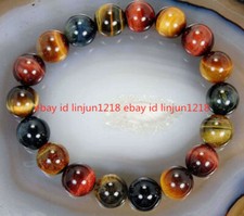 10mm Natural Colorful Tiger's Eye Stone Round Beads Stretchy Bracelet 7.5''