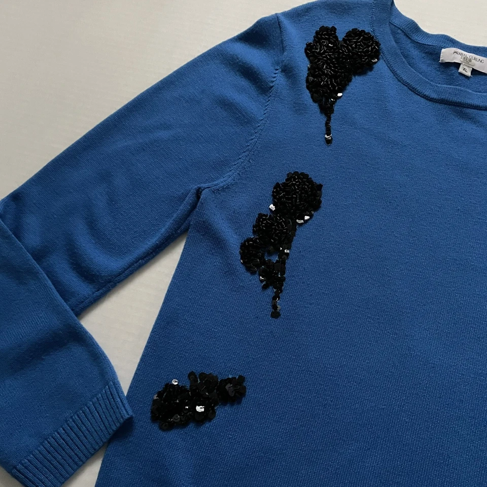 Prabal Gurung Sweater Womens XL Royal Blue  Embellished Sequins Wool Blend - Image 2 of 4