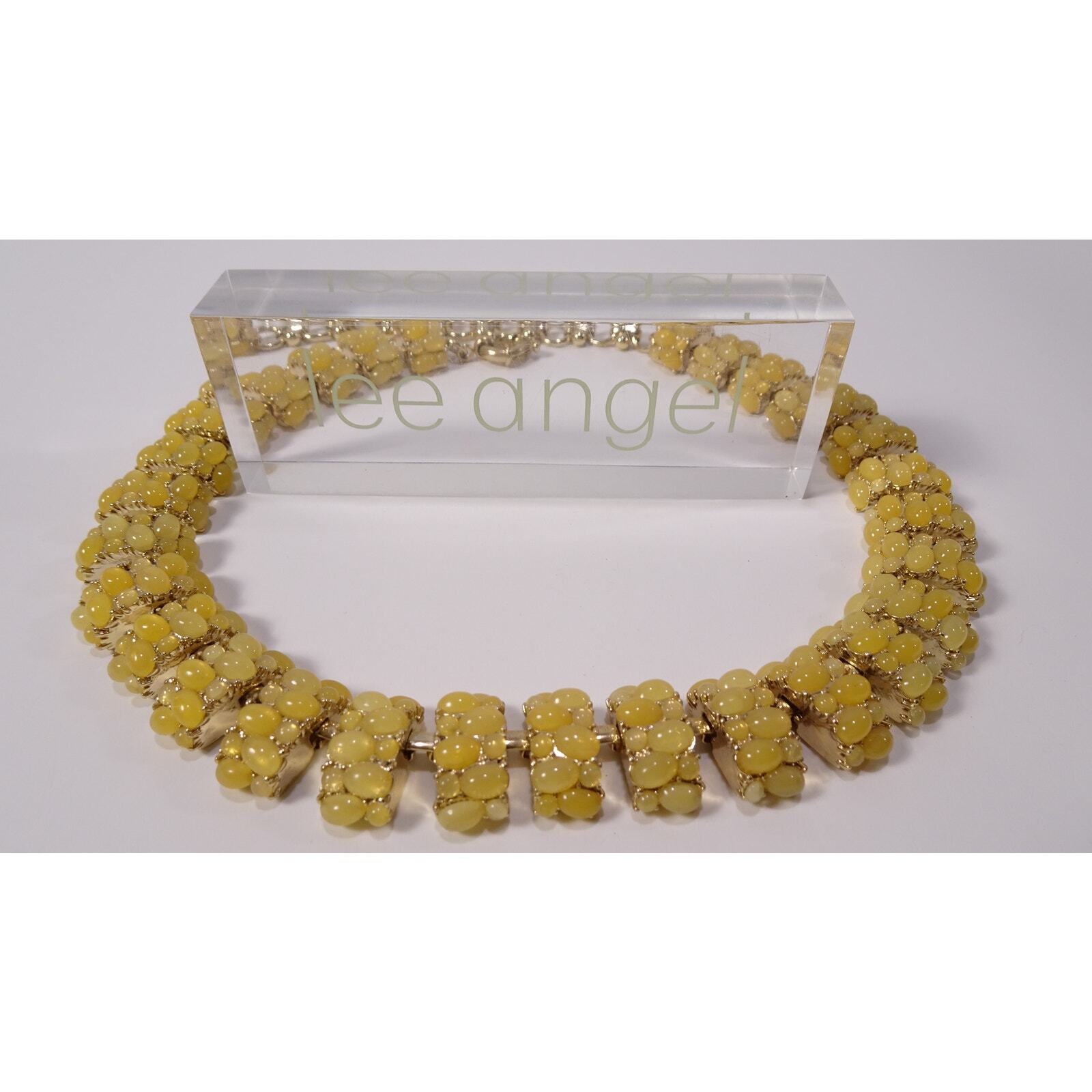 Neiman Marcus Lee Angel Yellow Cabochon Cluster Link Necklace  NWT $220