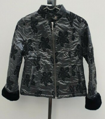Mädchen Varci Italien Designer Kinder Jacquard silber grau schwarz Jacke Reißverschluss Blazer 8 y