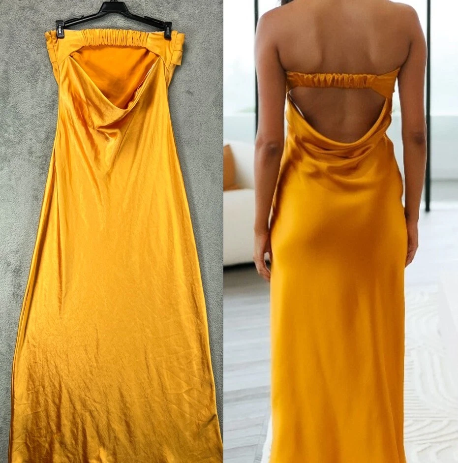 Maxi Boda Alice Elle Mujer 8 Vestidos Oro Amarillo Satinado Sin Tirantes Brillo Dorado Foto 2 de 4