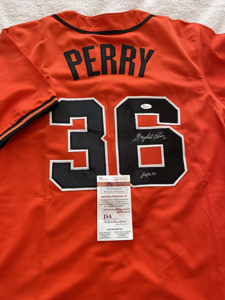 Gaylord Perry San Francisco Giants Style Autographed Custom Orange Jersey.  JSA