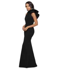Betsy & Adam Black Ruffle One-Shoulder Trumpet Gown Size 10 $259