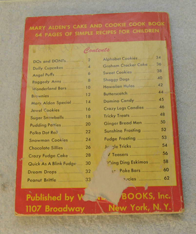 Mary Alden's Cake and Cookie Cook Book for Children 1956 by Wonder