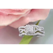 1Ct White Princess  Round Cut CZ Wedding Ring Set In Solid 925 Sterling Silver