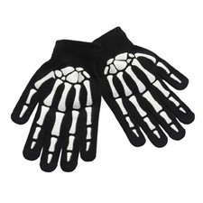 Goth Winter GLOW SKELETON HAND BONE GLOVES Black/White Stretch Knit-ADULT Unisex