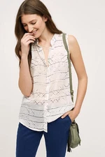 NWT Whispered Stripe Cloth & Stone Anthropologie Button Tank White Semi-Sheer