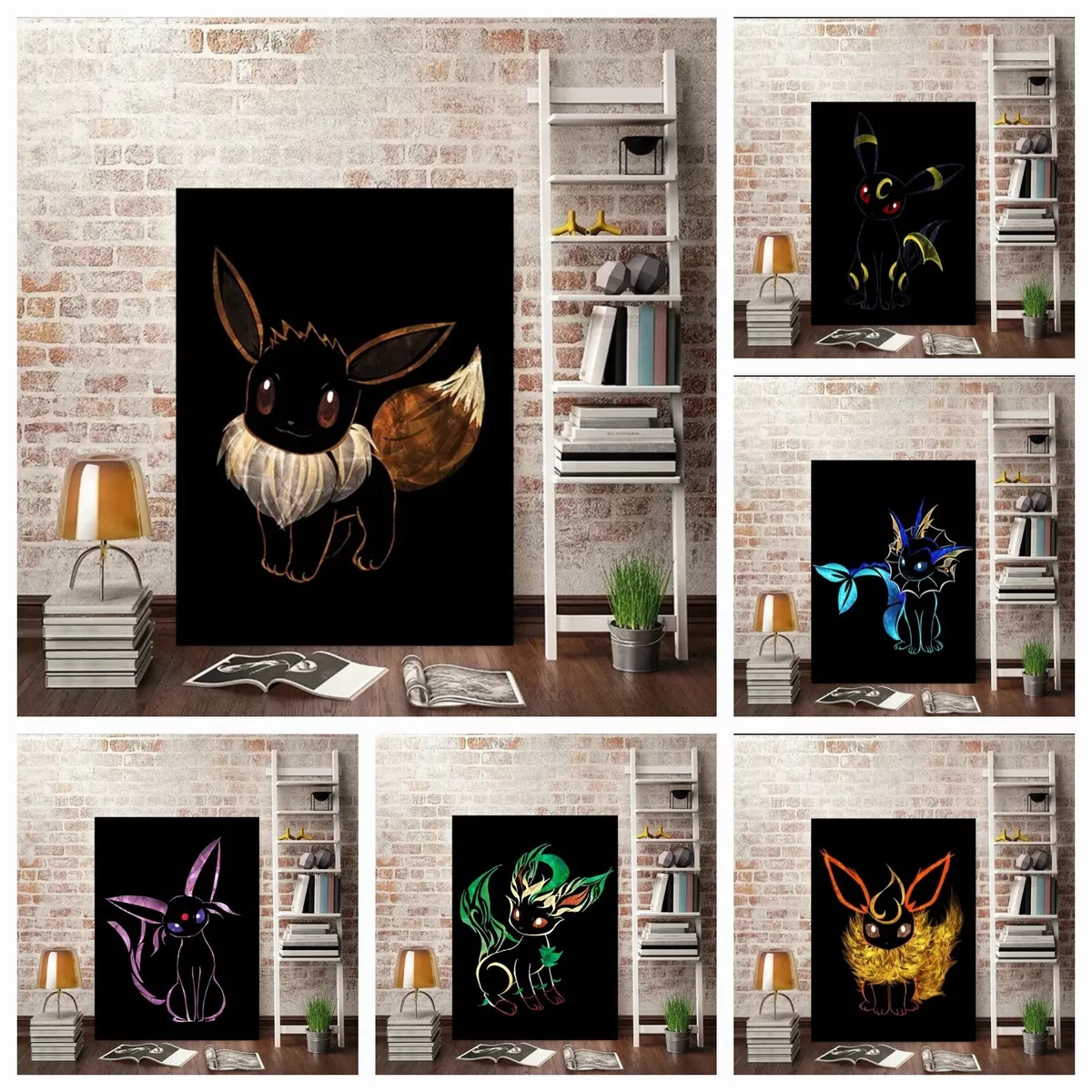 Eeveelutions Pokemon Wall Art Illustration Eevee Sylveon Vaporeon Umbreon