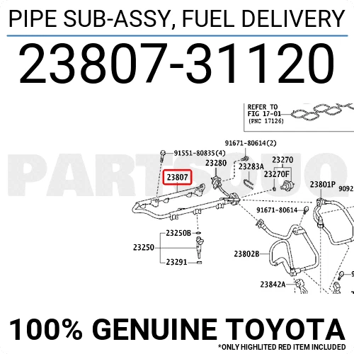 2380731120 Genuine Toyota PIPE SUB-ASSY, FUEL DELIVERY 23807-31120 