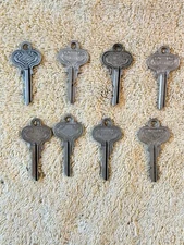 Lot of 8 Brass Russwin Embossed Double Dragon Vintage Antique Arcade Key