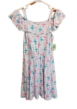 NWT Extremely Me Girls Dress Sz 14/16 Flamingo Cold Shoulder Ruffled Fit Flare