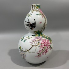 Vaso Calabash uccellino porcellana rosa famiglia arte antica cinese fine