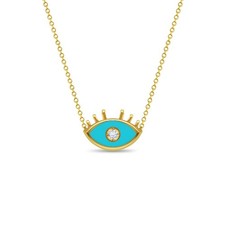 14k Gold Evil Eye 14" Preteen / Teen Necklace Enamel