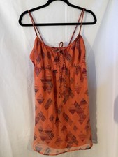 Roxy Women's Mini Dress Orange Geometric Print Size Medium Spaghetti Strap Boho