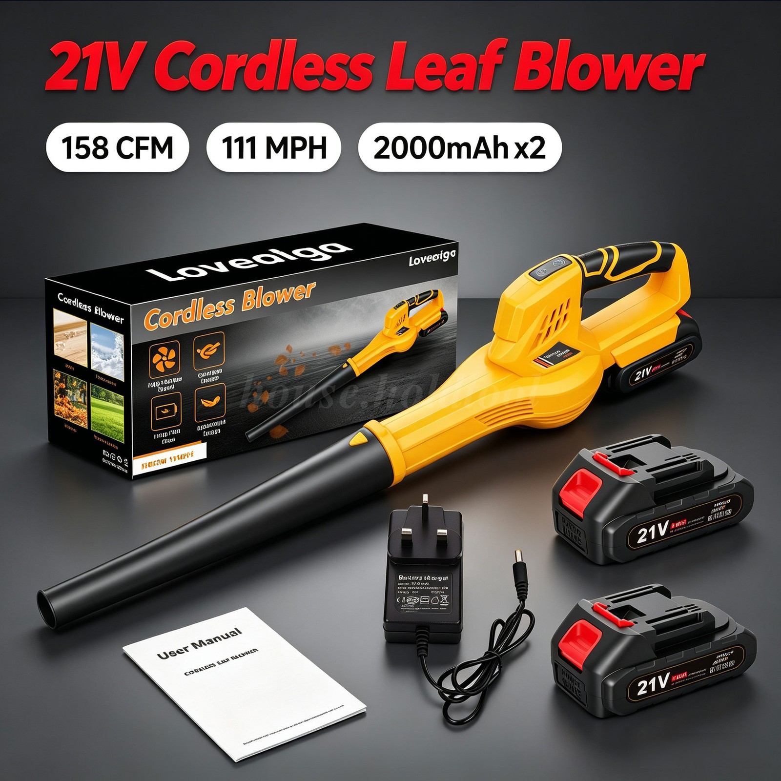 2 Battery Cordless Leaf Blower Turbo Fan Electric Handheld Air Blower 3500W New