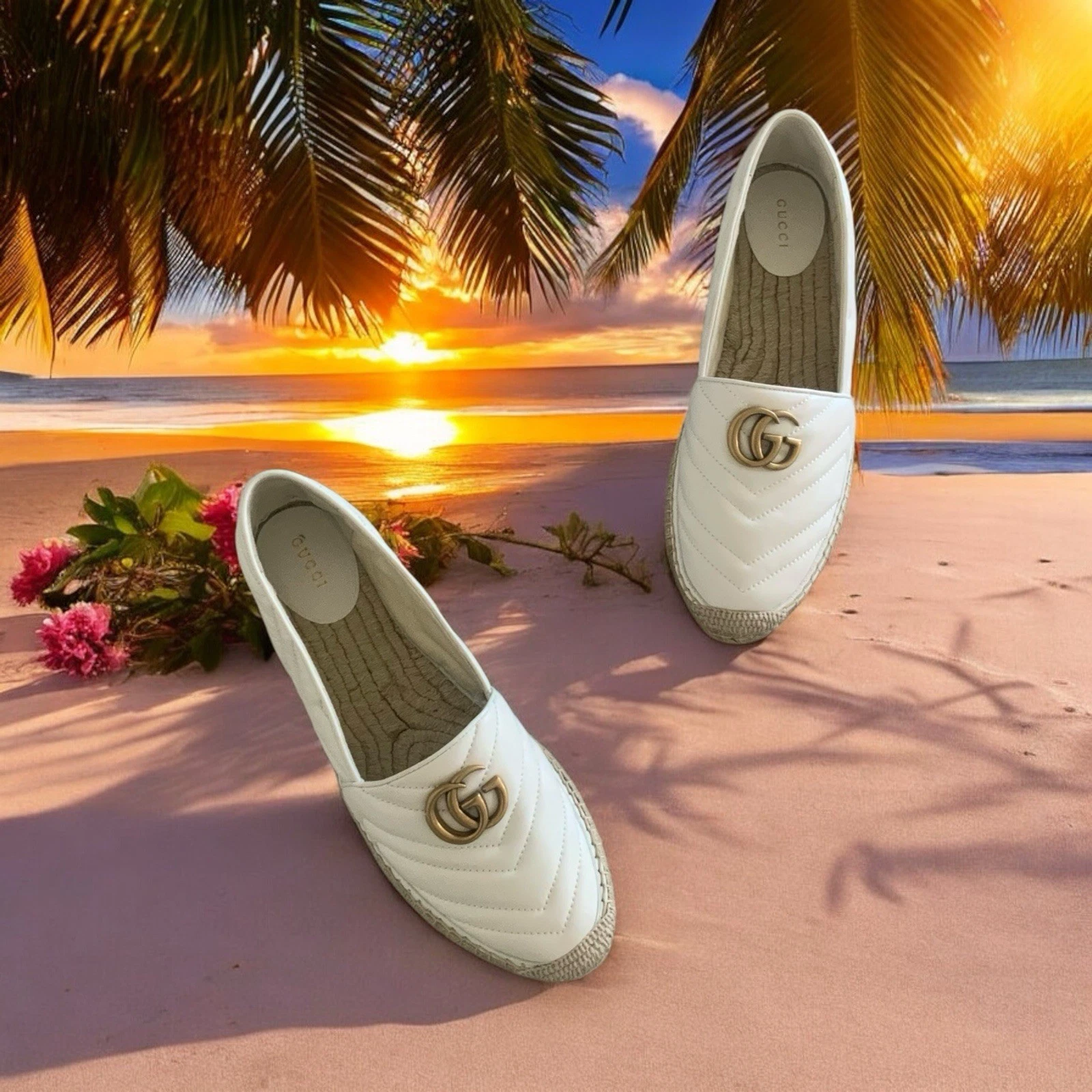 Espadrilles plates en cuir GUCCI double G taille 42