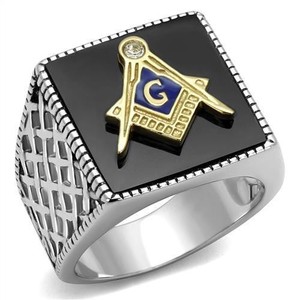 Authentic Women's Gold Plated Two-Tone Ring Semi-Precious Agate Jet - Moth