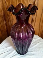 VINTAGE FENTON ART GLASS PURPLE AMETHYST MELON VASE