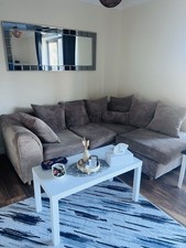 Grey Fabric L-Shaped Corner Sofa with Cushions for Living Room