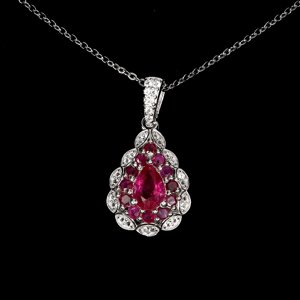 925 Sterling Silver 18in Necklace with 7x5mm Natural Pear Ruby Gemstone