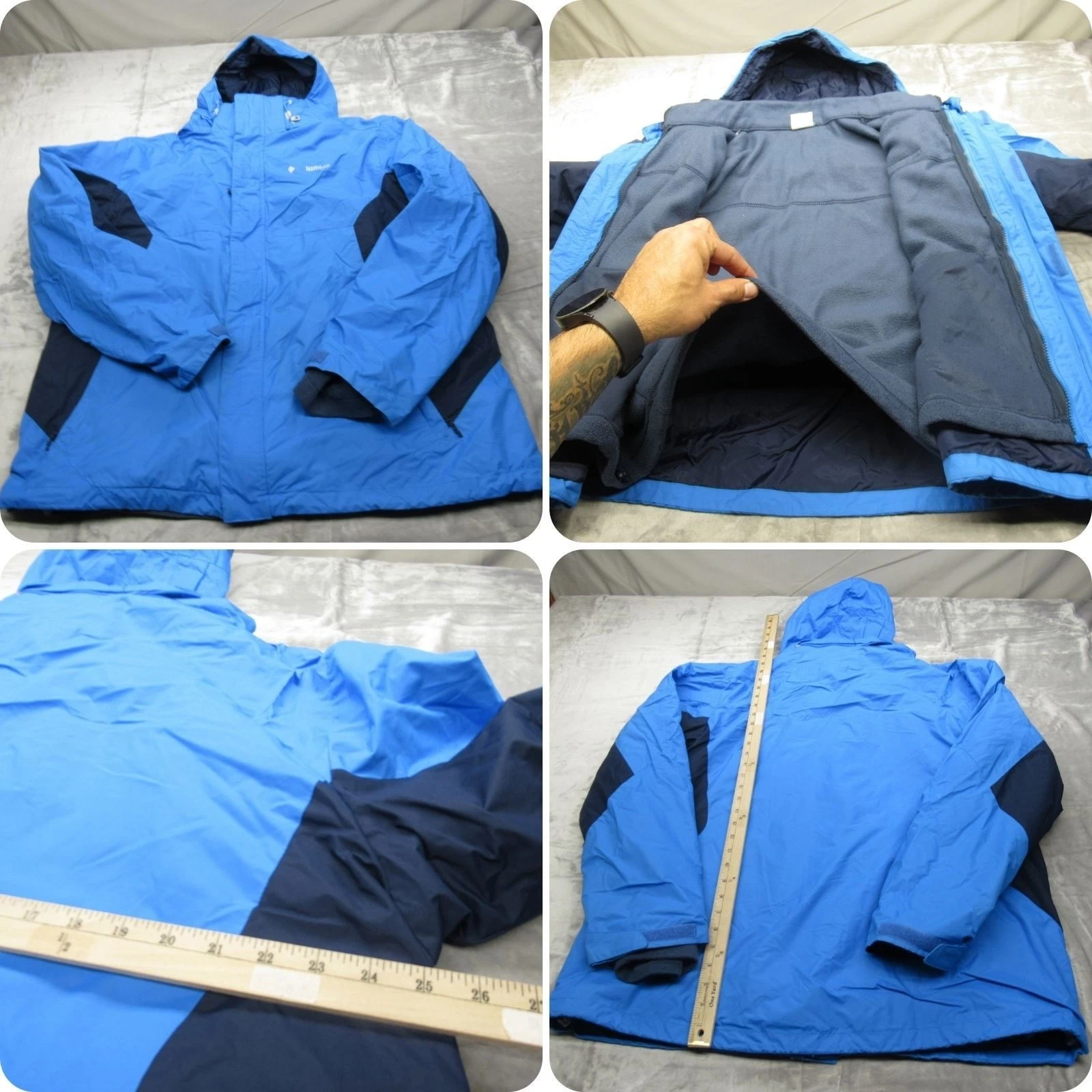 Columbia Jacket Mens XXL Blue Full Zip Hooded Waterproof Removable Liner 3in1