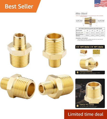Solid Brass Male Hex Nipples 1/2" to 1/4" NPT – 4 Piece Set for Versatility