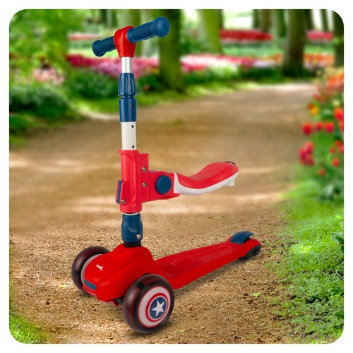 Malplay Kinderroller Dreirad Scooter mit Sitz Räder LED Cityroller 2in1 Rot - Bild 8 von 16