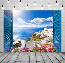 9x6ft Fabric Greece Backdrop Santorini Island Traditional 9x6FT, N1-A14747